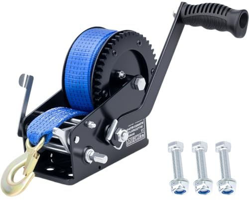 RVSNAIL 3500LBS Heavy Duty Boat Trailer Winch with 32FT Strap, 2-Way Ratchet, 4:1/8:1 Gear Trailer Winch, Portable Hand Crank for Boat, Truck, Trailer, RV, ATV, Jet Ski