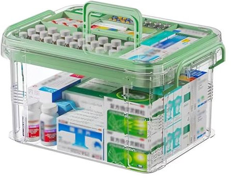 Chililon Scatola Medicinali, Double Layer Cassetta Medicinali,Portamedicine Da Casa,Organizer Medicinali Contenitori Farmaceutici Portatili Sono Adatti Per l'ufficio Della Scuola di Famiglia