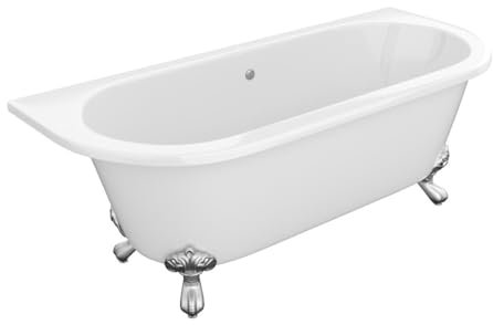 Vente-unique-Halb freistehende Retro-Badewanne mit Füßen - 190 l - 170 x 74 x 62 cm - Acryl - Weiß - SPARUS