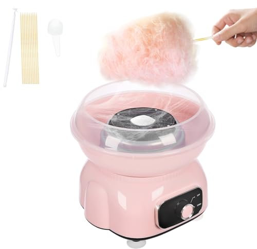Zuckerwattemaschine Set, 500W Zuckerwatte Maschine mit Plastikstab Löffel und 10 Bambus-Stäbchen, 1850RPM Zucker für Zuckerwattemaschine, Cotton Candy Maker für Kindergeburtstag Party, BIS 180℃ (Rosa)