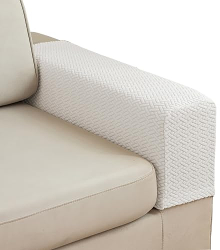 Stlemiko Couch Sofa Arm Chair Covers Set of 2 Polyester Stretch Arm Rest Covers for Sofa Recliner Chair Arm Covers Protectors with Twist Pins (Cream White,M)