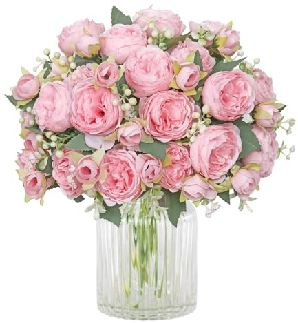 SOMYTING Peony Artificial Flowers,Faux Peony Bouquet 4 Bundles (Light Pink)