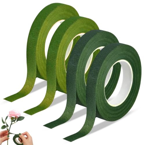 WEGLOK 4 Rotoli Nastro Fiorista, Adesivo Nastro per Fioristi, Nastro Fiore, Confezionamento di Fiori, Produzione Artigianale, Corona Nozze, 15m（Verde scuro e verde chiaro）
