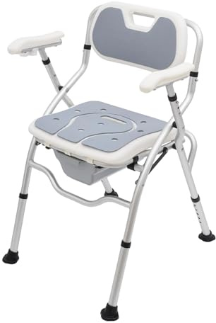 MIUKYUI Multifunktions Stuhl Höhenverstellbarer Toilettenstuhl mit Armlehnen und 150 kg Tragkraft - Der stabile Dusch und Kommodenstuhl für Senioren und Pflege in 3 Farben wählbar (Grau)