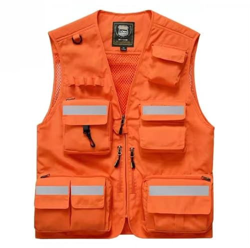 Sicherheitsweste Sicherheitsweste for Herren, Arbeitskleidung mit Mehreren Taschen for Fotografie, Wandern, Angeln, atmungsaktives Netzgewebe, hohe Sichtbarkeit(Orange,7XL)