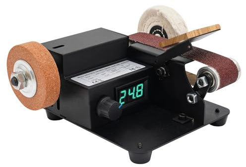 VonVVer Mini Bandschleifer Elektrisch mit 350W & 0-10.000 U/min – Professionelle Tischschleifmaschine mit 7 Stufen, inkl. 10 Schleifbändern, Polierrad & Schleifscheibe für Messer, Metall, Holz