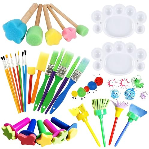 31Pcs Colorful Paint Brushes, Paint Brush Set Beginners, Creative Sponge Brush Kit for Teens Adults DIY Drawing Art Projects