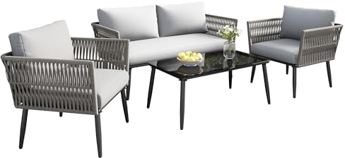 vutizal Gartenmöbel Set Lounge-Sofa für 6-7 Personen, Grau, 125.5x71.5x67 cm, 28.25 kg, Modern, Montage erforderlich, Rechtwinklig
