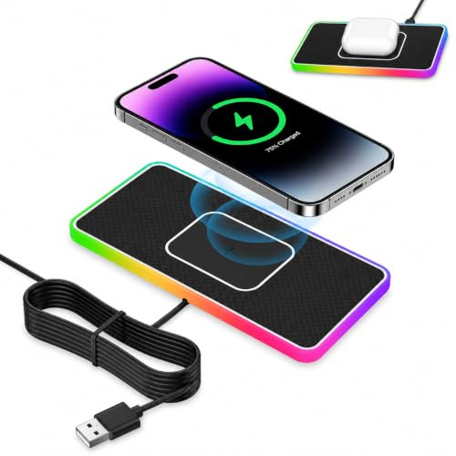 15W Cargador Inalámbrico Coche para Salpicadero Compatible con iPhone | Universal Soporte Movil Coche Carga Inalambrica para Teléfonos Móviles, Auriculares, etc. USB 1m Negro