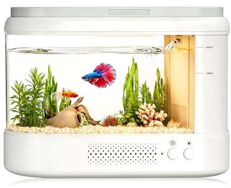 EVIEUN 3,7L Nano Aquarium Starter Set,Weiß Acryl Aquarium Klein | mit Filtersystem & LED Beleuchtung,Kleines Betta Tischaquarium für Kleine Fische,Pflanzen und Garnelen