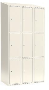 kaiserkraft | 3er-Schließfachschrank Fydor | 3 Abteile | Weiß | B 900 mm | schräge Dachform | Zylinderschloss