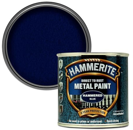 Hammerite Hammered Effect Metal Paint, Multi-Surface Direct to Rust Paint, Interior & Exterior, Quick Dry, Durable Protective Finish for Railings, Doors & Furniture, 250ml (Blue, 1 Set Of Tin)