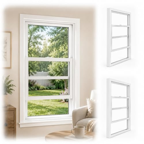 HLDJYLZS Ventana Corredera Vertical de Aluminio, Guillotina con Vidrio Templado, Reemplazo para Sótano Garaje Baño Casa Móvil Pared Exterior(White,40 * 25in)