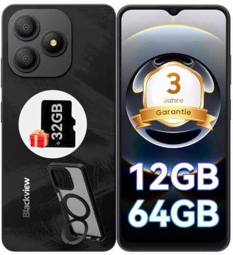 Blackview Wave 9C Handy Ohne Vertrag, 12GB+64GB/2TB TF Handy Günstig, 6.56 Android Smartphone, 13MP KI Kamera Simlockfreie Handys, 5000mAh, 4G Dual SIM/FM/IP54/GPS/3Jahre Garantie/OTG mit 1 TF