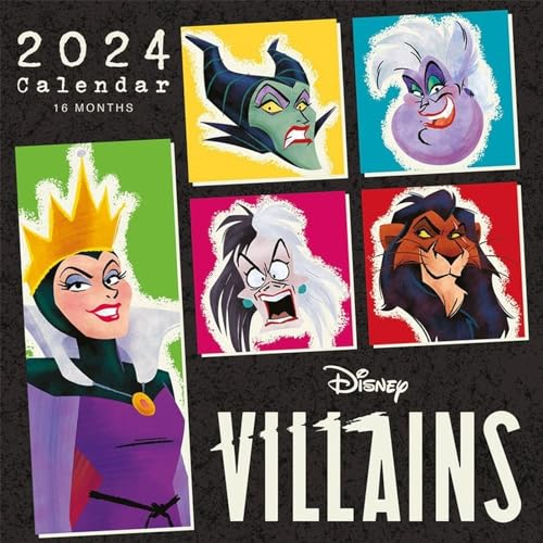 Disney Bösewicht Kalender 2024 (Darker Side of Childhood Design) - Ein Monat je Seite 30cm x 30cm Offizielles Lizenzprodukt
