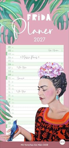 Frida Planer 2027: Collagen und Porträts der mexikanischen Malerin in einem Jahres-Wandkalender. Wand-Terminplaner 2027. Format 21 x 45 cm