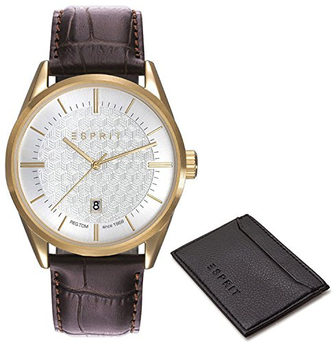 ESPRIT Herren Analog Klassisch Quarz Uhr mit Leder Armband ES109421002