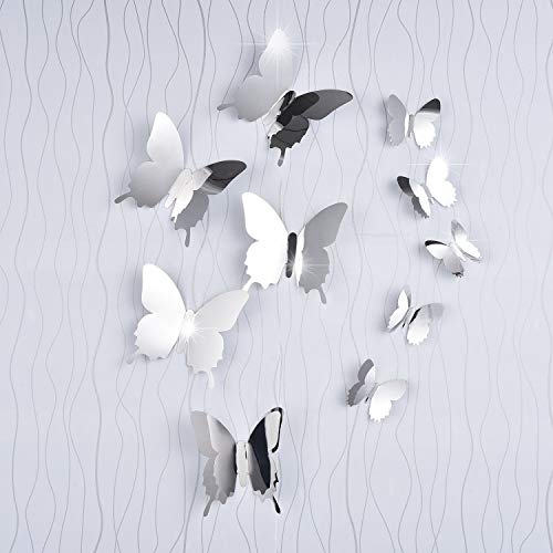 BBTO 36 Stücke DIY Spiegel Schmetterling Kombination 3D Spiegel Wandaufkleber Wanddeko Wandsticker Haus Dekoration