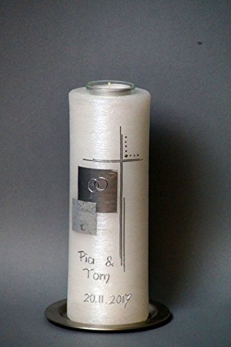 besondere HOCHZEITSKERZE ; 240x80mm ; Perlmutt-Oberfläche mit Teelichteinsatz ; EH 25