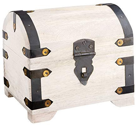 Casa Vivente Große Schatzkiste aus weißem Holz, Schmuckkästchen und Aufbewahrungsbox, Verpackung für Geldgeschenke