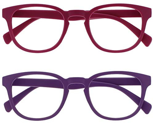 OPULIZE Pop Reading Glasses 2 Pack Fun Round Matt Frame Fuscia Pink Purple Spring Hinges Scratch Resistant Mens Womens RR2-45 +1.50