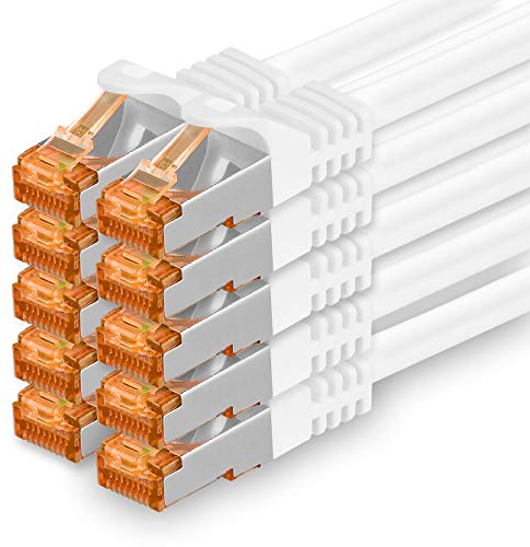 1aTTack.de 3,0 m - Cat.7 Netzwerkkabel Weiß - 10 Stück Gigabit Ethernet LAN Kabel 10000 Mbit s Patchkabel Cat7 Kabel S FTP PIMF Schirmung LSZH Cat.7 Rohkabel Rj45 Stecker Cat 6a - 10 x 3 Meter