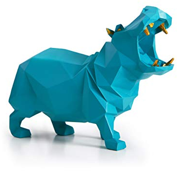 HAUCOZE Nilpferd Arts Skulptur Modern Figuren Statue Tier Geschenk Dekor Polyresin Blau 18cm
