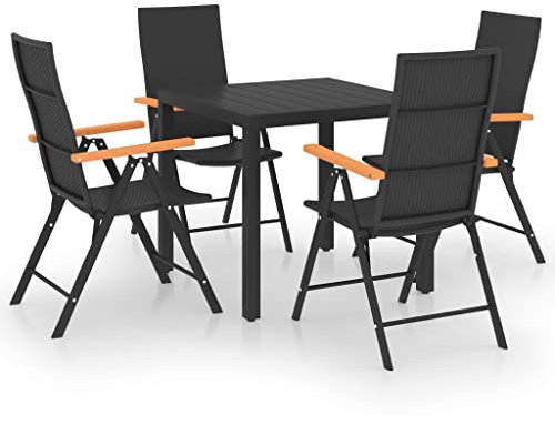 vidaXL Gartenmöbel 5-TLG. Gartenset Gartengarnitur Sitzgruppe Sitzgarnitur Gartentisch Esstisch Gartenstuhl Tisch Stühle Schwarz Braun