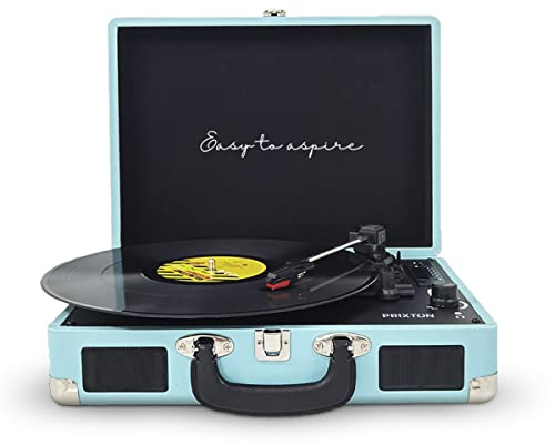 PRIXTON VC400 - Tocadiscos de Vinilo Vintage, Reproductor de Vinilo y Reproductor de Musica Mediante Bluetooth y USB, 2 Altavoces Incorporados, Diseño de Maleta, Azul (Reacondicionado)