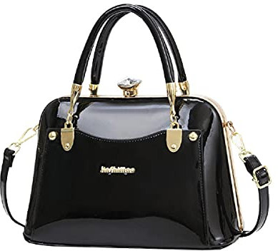 NIYUTA Borsa a tracolla da donna in pelle verniciata moda borsa a tracolla borsa a tracolla in pelle lucida nero