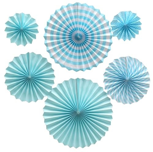 Bestage 6 Pcs Decoration Hanging Party Blue Paper Fans Set for Birthday Wedding Graduation Events Accessories