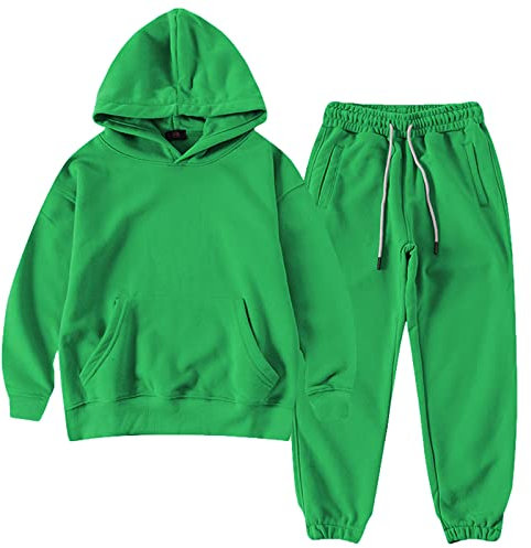 amropi Jungen Hoodie Trainingsanzug Kapuzenpullover Sweatshirt und Jogging Hose Kleidungsset Grün, 3-4 Jahre