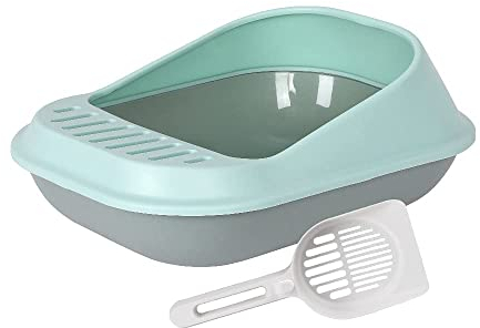 AllPetSolutions Cat Plastic Shell Litter Tray Toilet With Scoop Kitten Easy Cleaning Litter Tray | 53 x 39 x 22cm (Green)