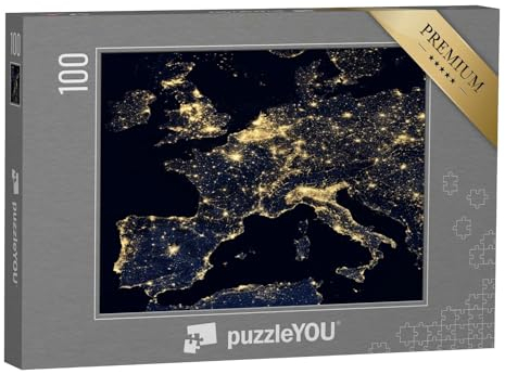 puzzleYOU: Puzzle 100 Teile „Lichter der Stadt auf der Weltkarte, Europa, NASA“ – aus der Puzzle-Kollektion Weltraum, Universum, Himmel & Jahreszeiten