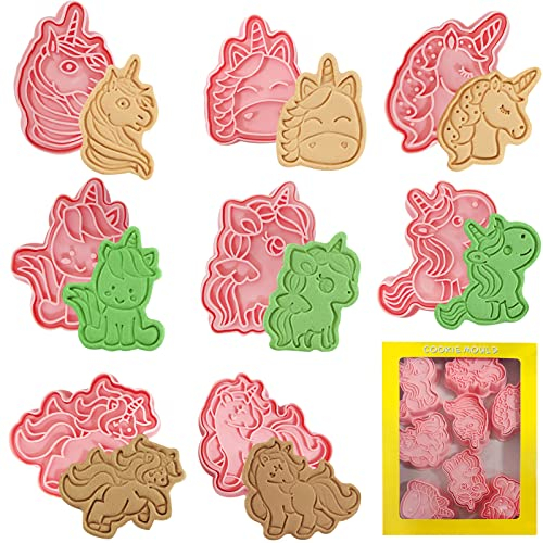 Crzyplea Einhorn Keksausstecher 8 Stück, Plätzchen Ausstecher, Keksform Einhorn, Ausstechformen Weihnachten 3D, Tortendeko