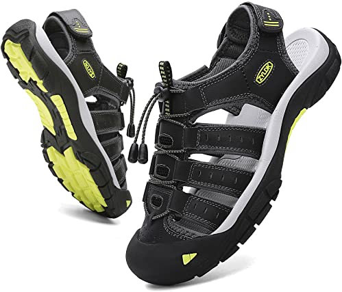 ZYLDK Sandalias de Senderismo para Hombres Verano Exterior Deportivas Zapatos Trekking Casual Zapatos de Montaña Cuero Sandalias de Playa Antideslizante Verano,Negro,42