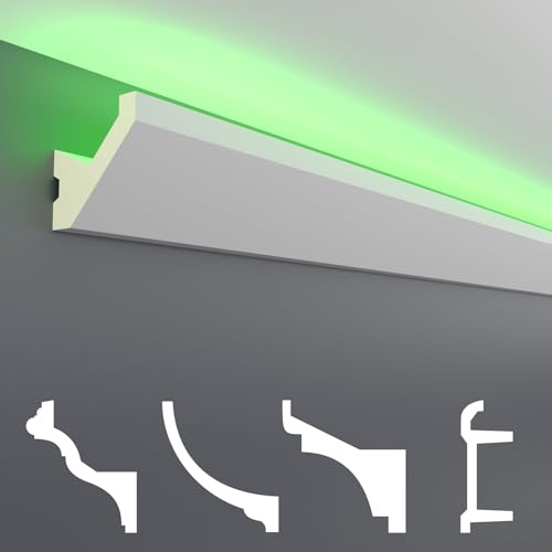 HEXIM LED Stuckleisten Muster - Indirekte Beleuchtung mit Deckenleisten aus PU, leicht & lichtundurchlässig- (20cm LED-14) Zierleisten Zubehör Wand
