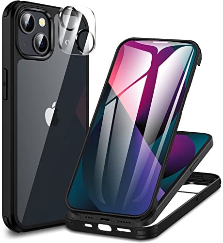 CENHUFO für iPhone 13 Hülle, 360 Grad Schutzhülle mit Eingebautem 9H Panzerglas Displayschutz und Kameraschutz Stoßfest Panzerhülle Bumper Full Cover Outdoor Case Handyhülle für iPhone 13 -Schwarz