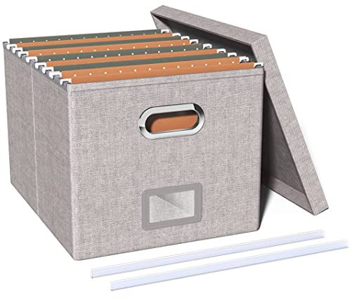 Okydoky Aufbewahrungsbox mit Deckel und Griff, Faltbarer Aufbewahrungsbox aus Stoff, Dokumentenbox/Akten-Organizer, Würfelform, Geeignet für Haus und Büro(FG-GY,1pc).DE