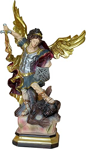 Kaltner Präsente Geschenkidee - 30 cm Heiligenfigur Heiliger Michael Erzengel Schutzpatron Deutschlands und der Kirche - Handgemalte Figur auf Sockel - Hochwertiger Kunstguss aus Resin – Dekoration