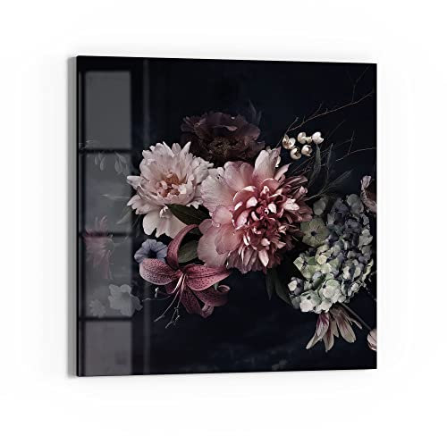 DEQORI Glas-Magnettafel | 30x30 cm groß | Motiv Blühende Pracht | Memo-Board aus Glas | Magnetboard inkl. Magnete, Stift & Tuch für Küche & Büro | Tafel magnetisch & beschreibbar