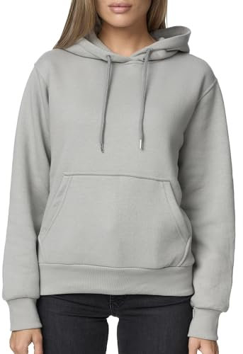Smith & Solo Hoodie Damen – Kapuzenpullover Frauen Baumwolle Long, mit Kapuze Pullover Sweatshirt Rundhals, Slim Fit Freizeit Sport Langarmshirt, Hoodies Training - Pulli (XL, Grau)