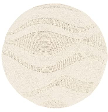RugVista Badematte Breeze, ∅ 70 cm, Rund, Mittelflor, Anti-Rutsch, Moderner Badteppich, Maschinenwaschbar bis 30°C, 100% Baumwolle, Weiß