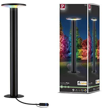 Paulmann 94750 Plug & Shine LED Pollerleuchte Plate IP44 5W 200lm dimmbar 600mm Anthrazit Metall/Kunststoff RGBW+ 3.000-6.500K seewasserresistent