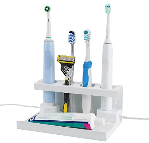 Adorila Electric Toothbrush Countertop Holder, Diatomaceous Earth Sink Organizer for Bathroom, Wall Mounted Toothbrush Stand Compatible with Philips Sonicare, Oral-B (White)