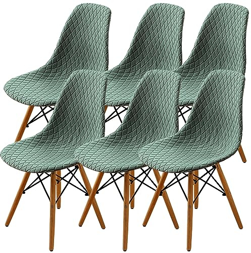 SHENGYIJING Esszimmerstühle Abdeckungen 2/4/6 Stück,Stil Shell Esszimmerstuhl Mid Century Modern Stuhl Sipcover,Gepolsterte Dining Accent Side Stuhlhussen (Matcha Green,6 Pieces)