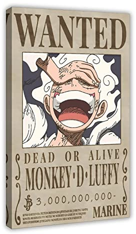Anime Straw Hat Pirates Bounty Poster Monkey D. Luffy Wanted Poster Gear 5 Nika Type Canvas Poster Wall Art Decor Print Picture Paintings for Living Room Bedroom Decoration Frame-style 24x36inch(60x90
