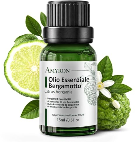 Olio Essenziale Bergamotto Calabria | AMYRON | 15 ml | 100% Puro E Naturale | Aroma Agrumato Elegante | Aromaterapia per Diffusore e Ambiente