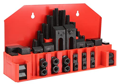 58-Piece T-Slot Clamp Kit Machinist Tool Set with Storage Box M10 Bolts for 12mm Desktop Includes Step Plates Nuts Mats for Milling CNC Lathe Workpieces