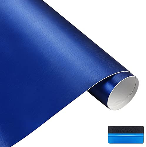 NewL Satin Brushed stainless steel Metallic Vinyl Wrap Film Matte Chrome Car Wrapping Foil Sticker Sheet For Car Laptop Furniture (Blue, 50cm x 150cm)